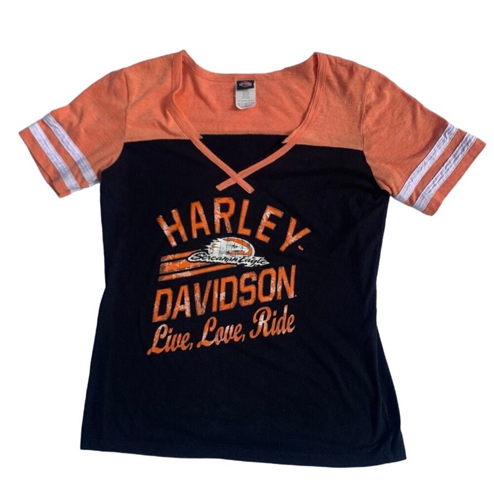 Harley Davidson Screamin Eagle Orange Black Short Sleeve T shirt